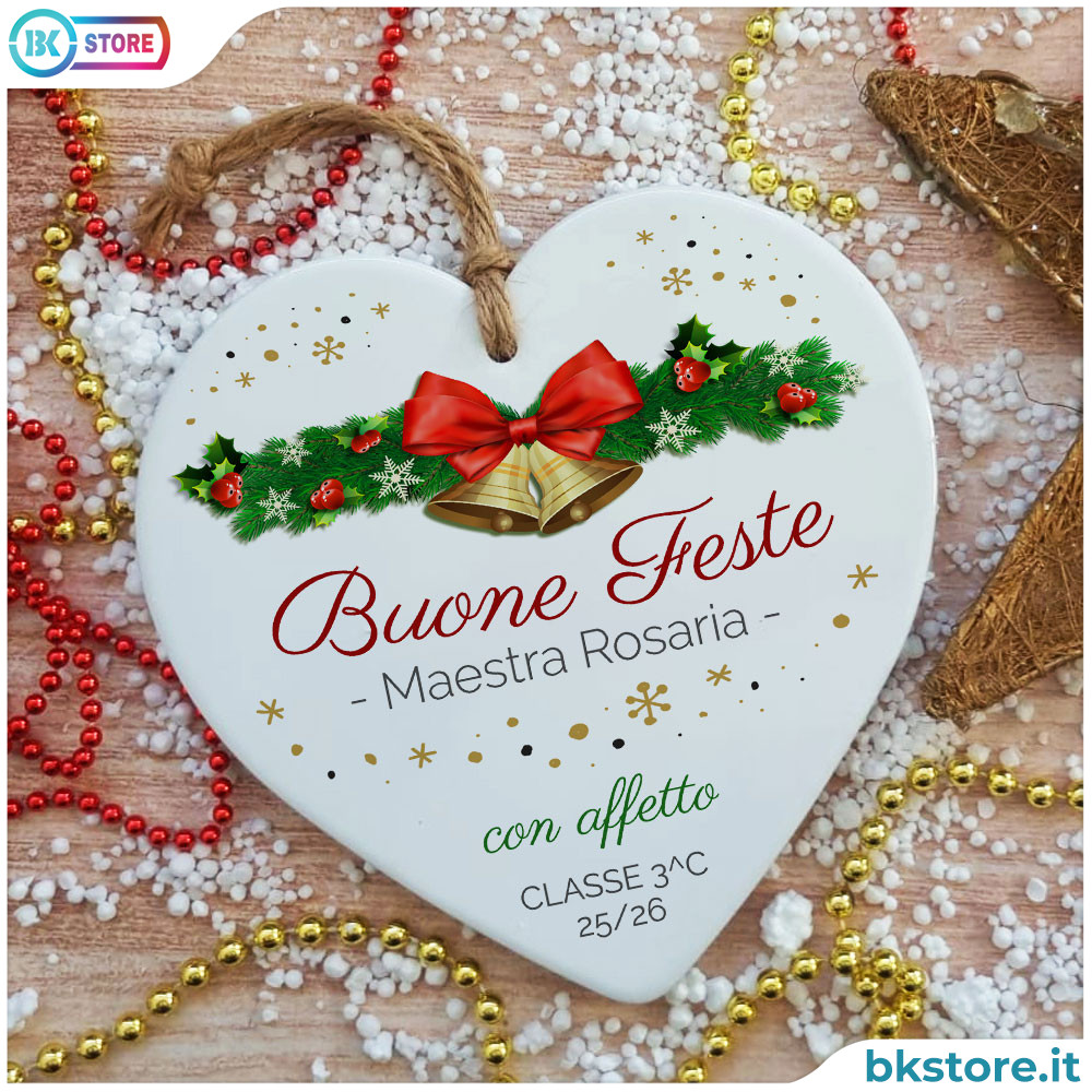 Regalo natalizio personalizzato per la maestra, cuore in ceramica personalizzato con nome maestra e classe