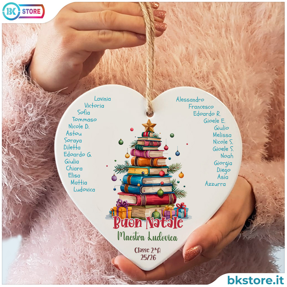 Cuore in ceramica personalizzato, idea regalo per Natale per le maestre, con nomi e classe