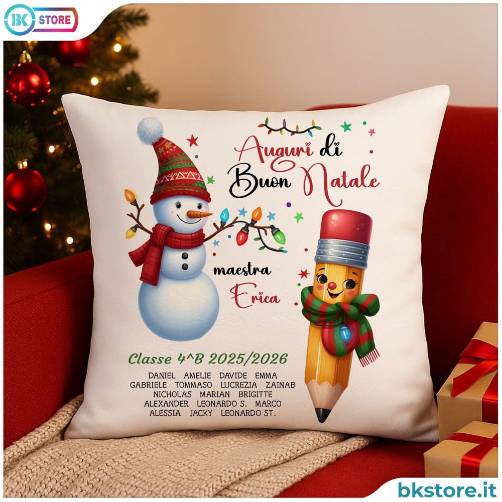 Regalo Natale maestre asilo scuola elementare, cuscino natalizio con nomi