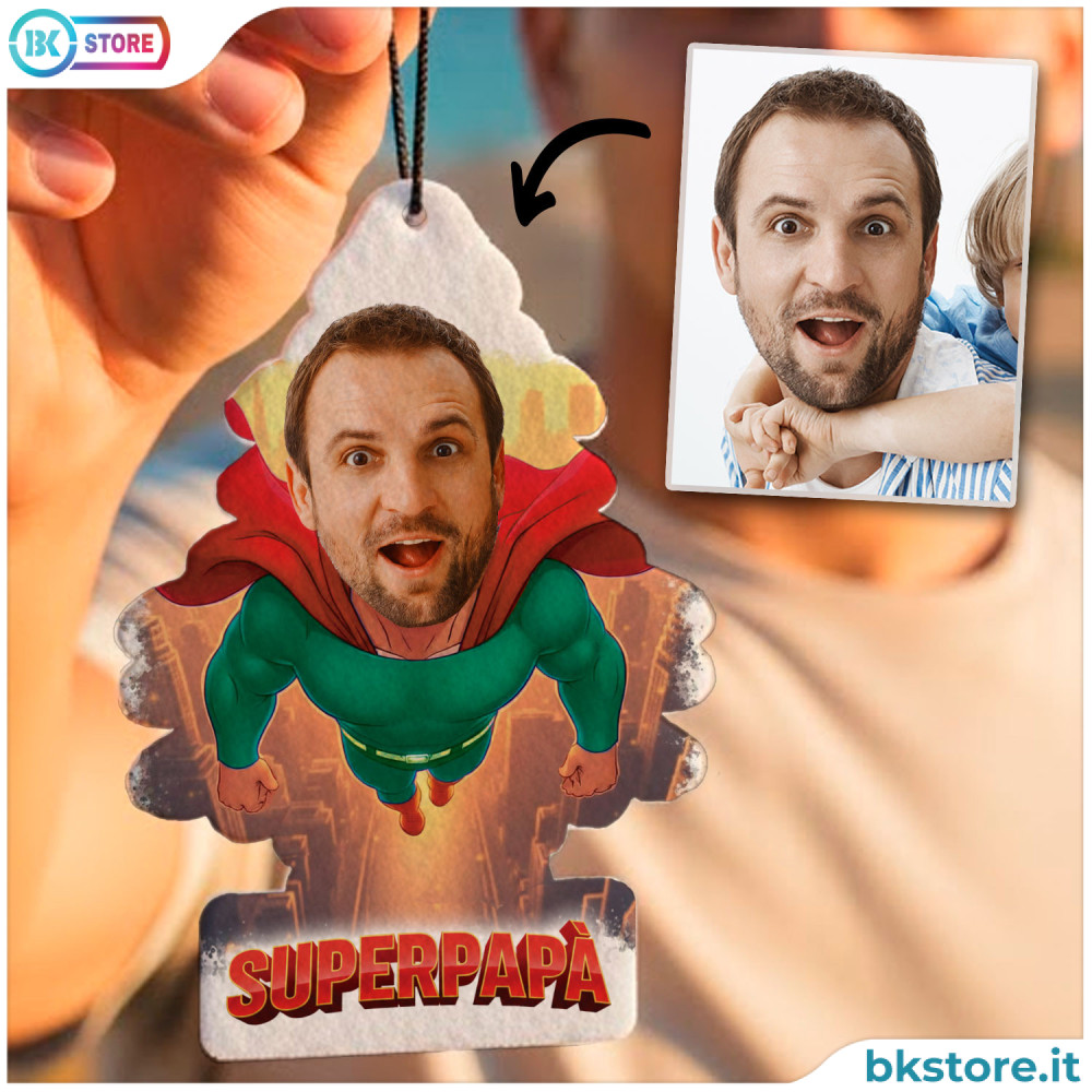 Alberello Auto Personalizzato Festa del Papà – Papà Supereroe con Foto