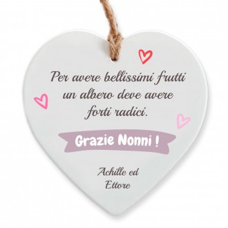 Cuore in ceramica per nonni "Per avere bellissimi frutti"firmato con nome/i