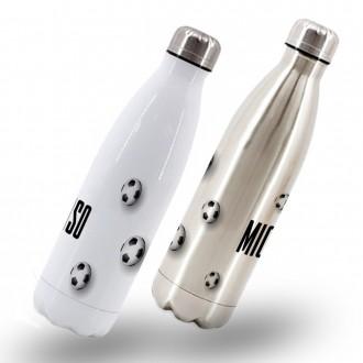 Bottiglia / Borraccia Termica in acciaio personalizzata con palloni da calcio e nome