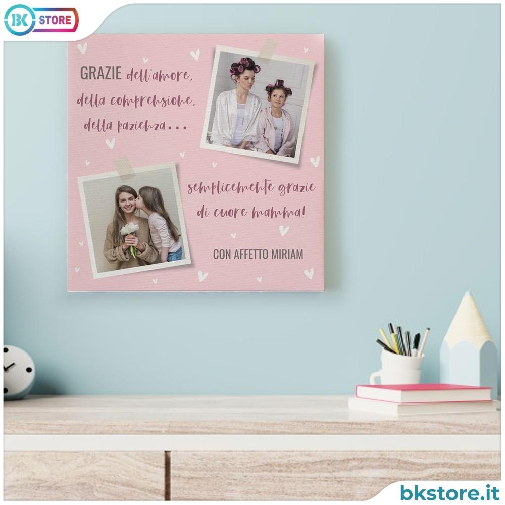 Quadro in tela canvas per la mamma, personalizzato con 2 foto, dedica o nome