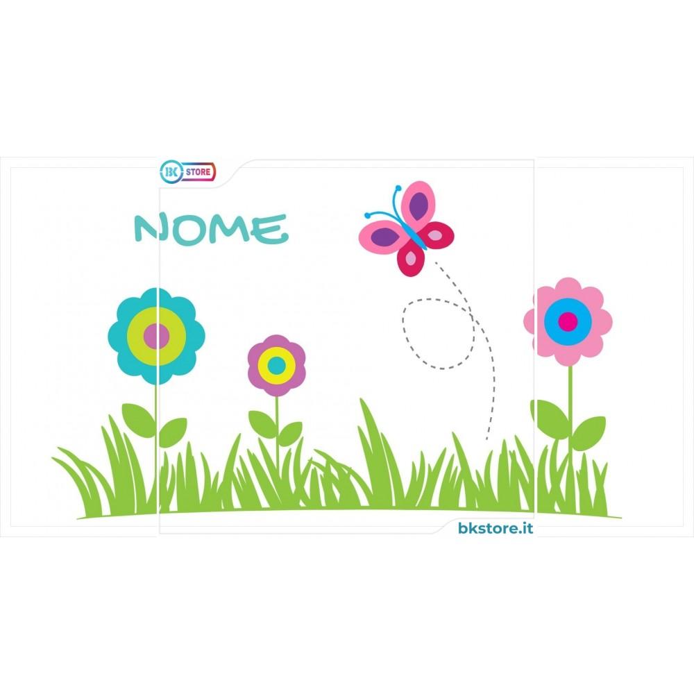 Borraccia da bambini disegno farfallina e fiori con nome