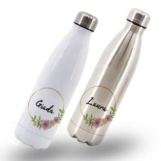 Bottiglia / Borraccia Termica in acciaio personalizzata con nome e fiori