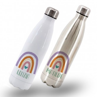 Bottiglia / Borraccia Termica in acciaio personalizzata con nome e arcobaleno