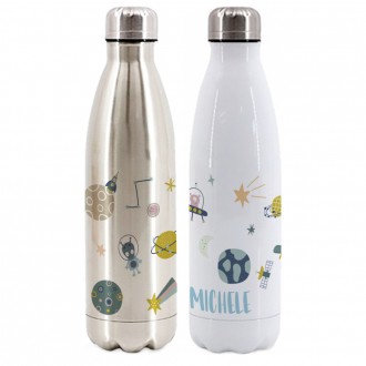 Bottiglia / Borraccia Termica in acciaio per bambino personalizzata con alieni, pianeti e nome