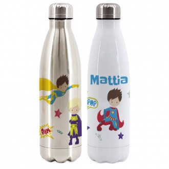 Bottiglia / Borraccia Termica in acciaio per bambino, personalizzata con super eroi e nome