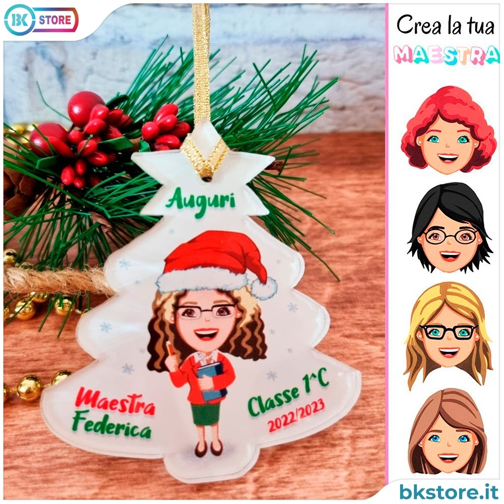 Addobbo natalizio albero regalo per Natale per la maestra con avatar maestra completamente personalizzabile