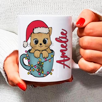 Tazza di Natale personalizzata con dolcissimo gattino, nome e piccola dedica