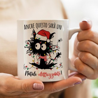 Divertente tazza regalo di Natale con gattino elettrizzante e dedica sul retro