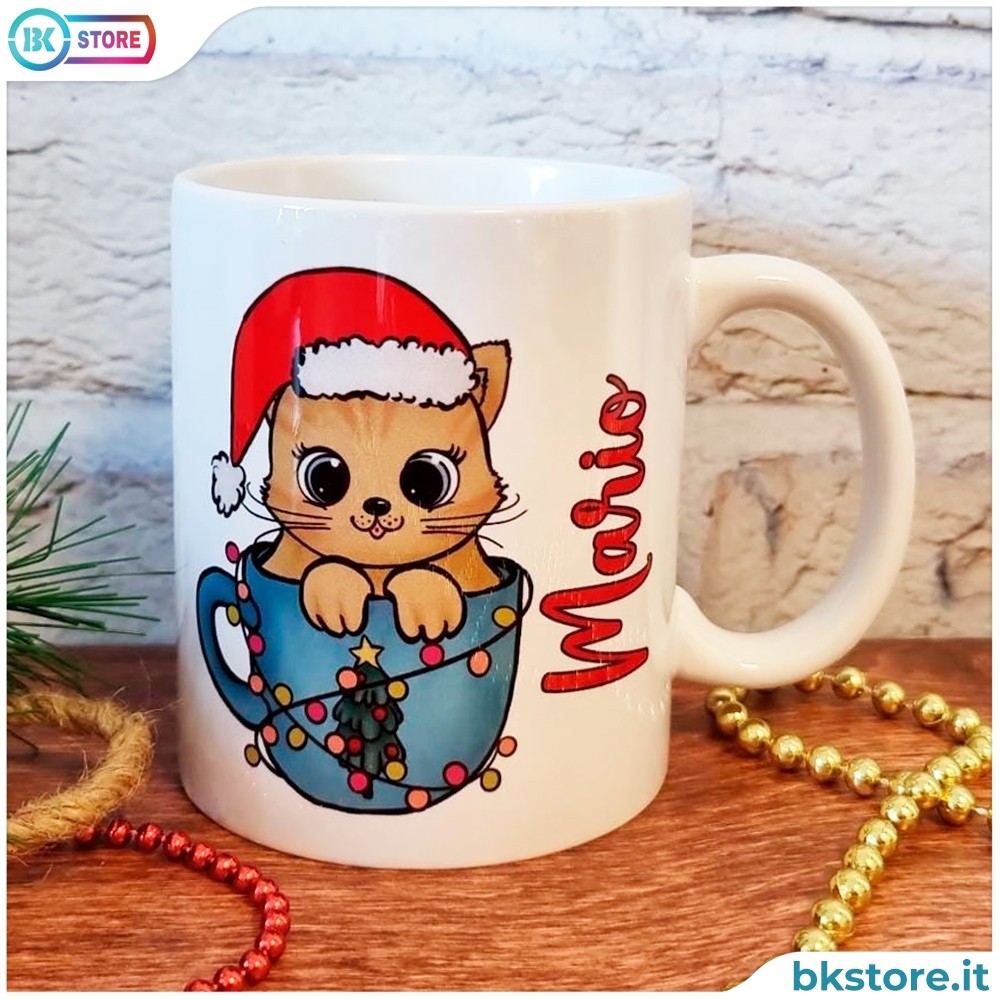 Tazza di Natale personalizzata con dolcissimo gattino, nome e piccola dedica
