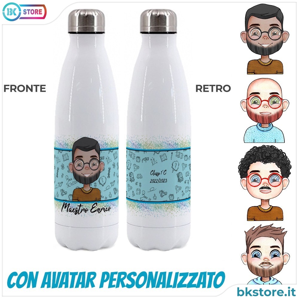 Bottiglia / Borraccia Termica con Avatar Maestro personalizzato e nomi bambini