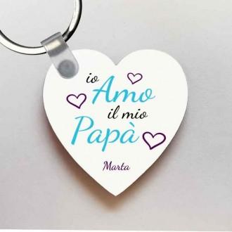 Portachiavi cuore per il papà "Io amo il mio papà", personalizzato con il nome del bambino