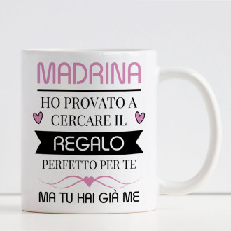 Tazza regalo per la madrina, personalizzata con nome e dedica