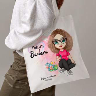 Idea regalo shopper per la maestra, con avatar personalizzato e nomi bambini