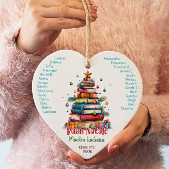 Cuore in ceramica personalizzato, idea regalo per Natale per le maestre, con nomi e classe