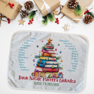 Tovaglietta Natalizia Personalizzata per Maestra – Regalo con Albero di Natale e Nomi dei Bambini